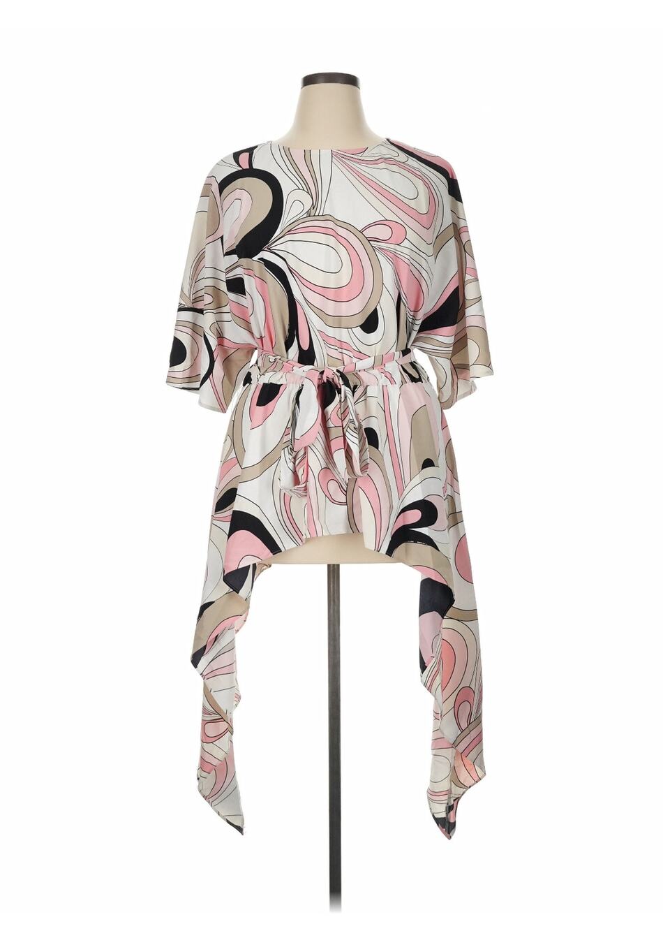 David Meister Black Pink White Knit Side Tie Tunic Top Size XL